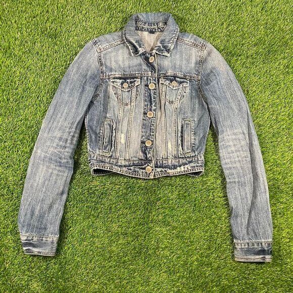 American Eagle Fall 2010 cropped faded denim jacket women’s petit  (XS) - Picture 1 of 7